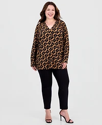 Anne Klein Essentials Plus V-Neck Long-Sleeve Top