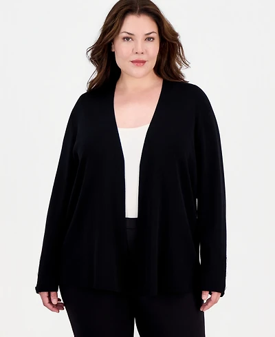 Anne Klein Essentials Plus Collarless Open-Front Long-Sleeve Cardigan