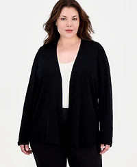 Anne Klein Essentials Plus Collarless Open-Front Long-Sleeve Cardigan