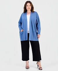 Anne Klein Plus Collarless Open-Front Cardigan