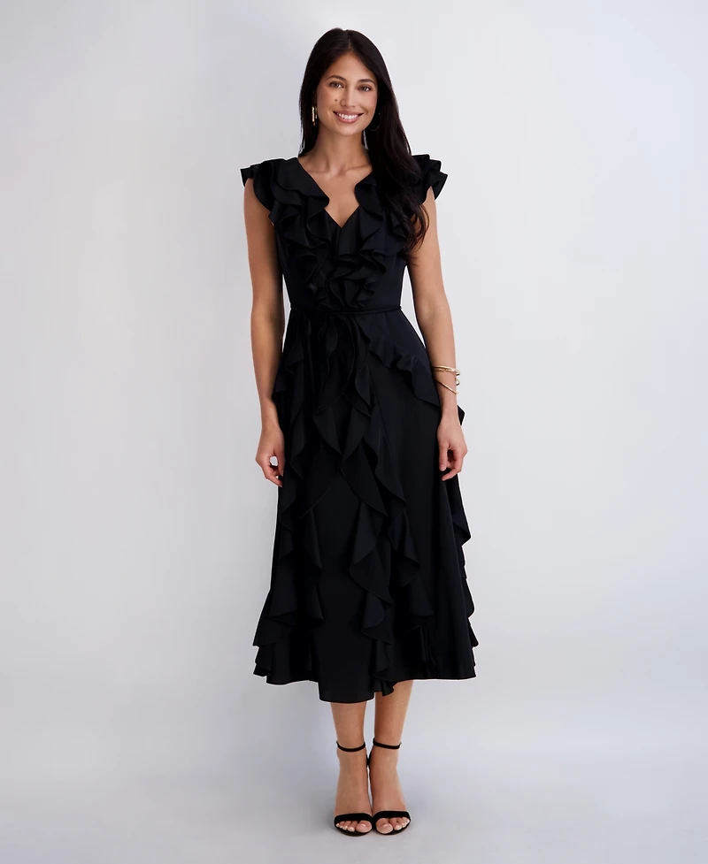 Kensie Women's Silky Woven Ruffle Midi Dress