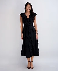 Kensie Women's Silky Woven Ruffle Midi Dress