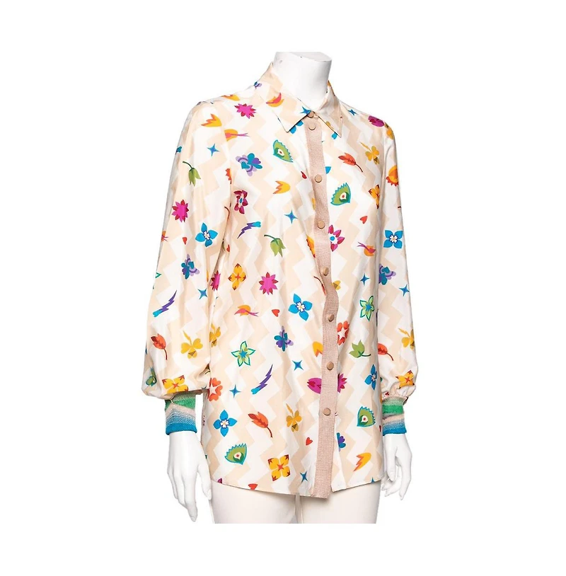 Pre-Owned Missoni Women's Printed Crepe and Knit Trim Detailed Button Front Shirt