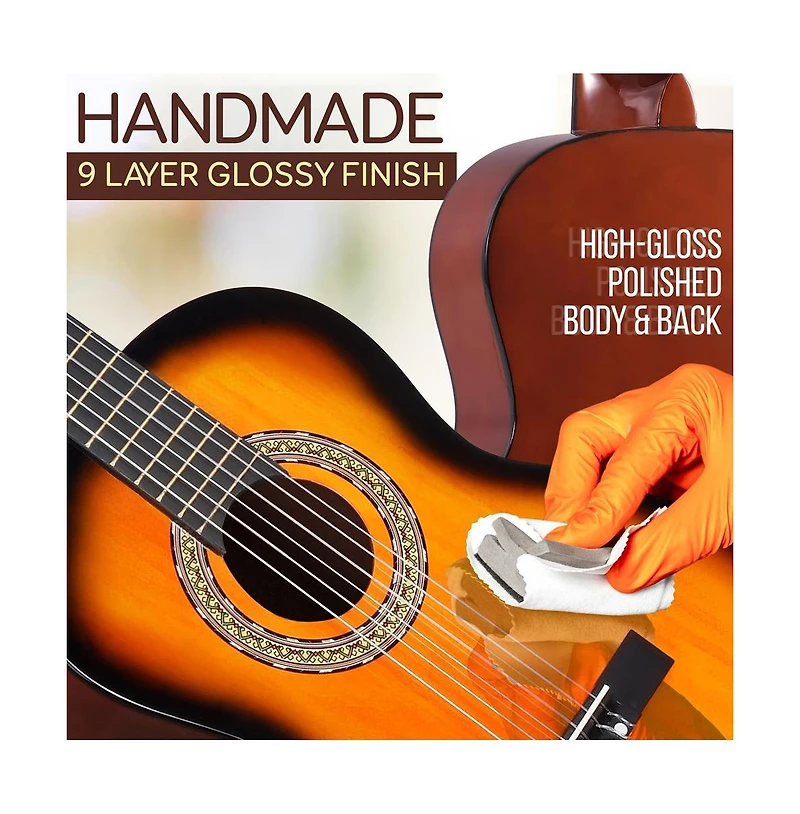 Pyle 36" 3/4 Scale Classic Guitar Kit with Digital Tuner & Accessories - Sunburst, PGACLS82SUN