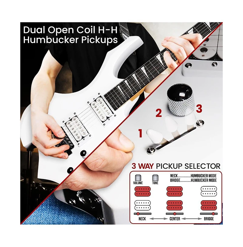Pyle 6-String Electric Guitar Kit - Includes Amplifier, Digital Tuner, and Accessories
