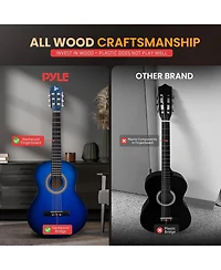Pyle Classical Guitar Starter Kit, 30" 1/4 Size All-Wood Guitar with Capo, Gig Bag, Strings, Strap & Picks