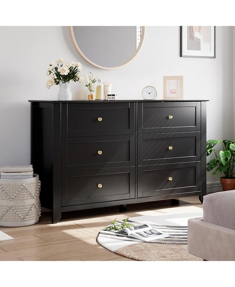 gaomon Modern 6 Drawer Wood Dresser with Nickel Handles