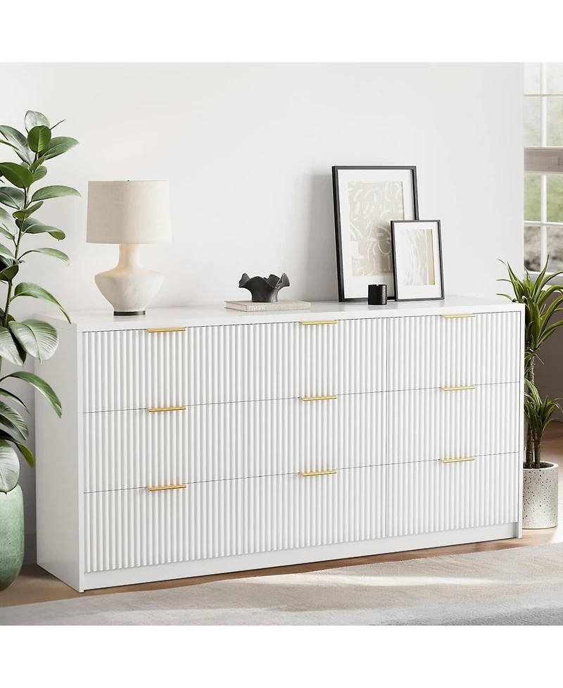 gaomon 9 Drawer Fluted Dresser with Handles, Modern Wood Chest for Bedroom, Living Room