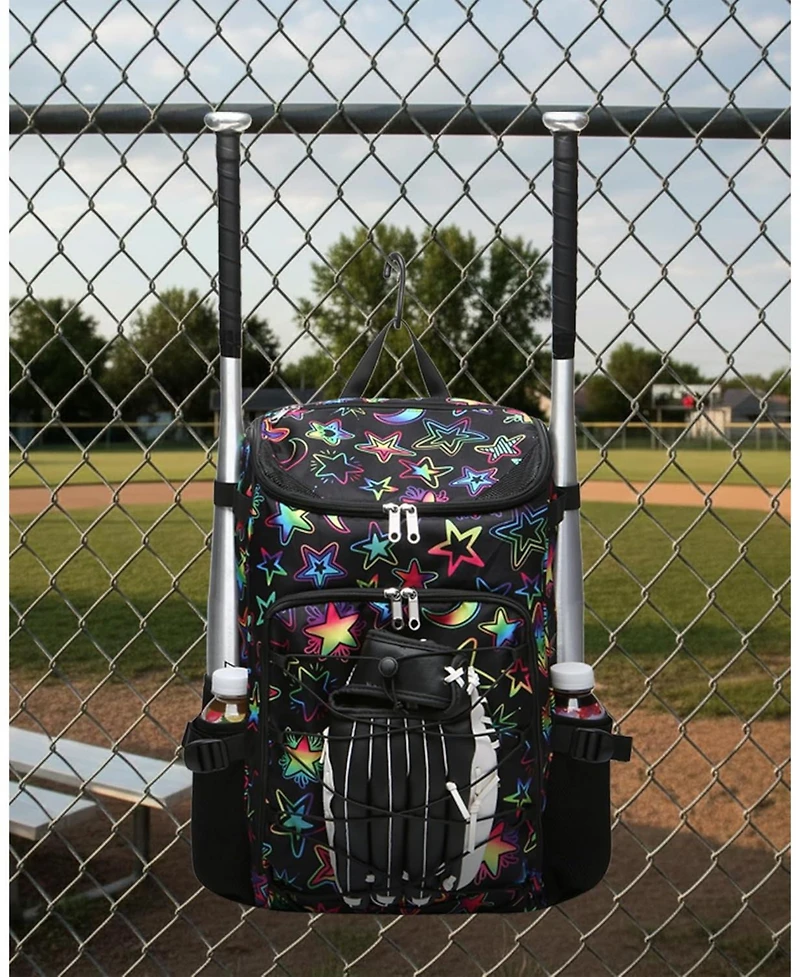 Furlihong Star Pattern Baseball Softball Gear Backpack for Boys and Girls Ages 8-14 - Youth Bat Bag with Ventilated Shoe Compartment for Players