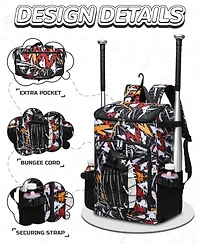 Furlihong Geometric Pattern Youth Baseball and Softball Gear Backpack - For Ages 8-14, Large Bat Bag with Ventilated Shoe Compartment for Players