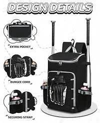 Furlihong Solid Pattern Baseball Softball Gear Backpack for Boys and Girls Ages 8-14 - Youth Bat Bag with Ventilated Shoe Compartment for Players