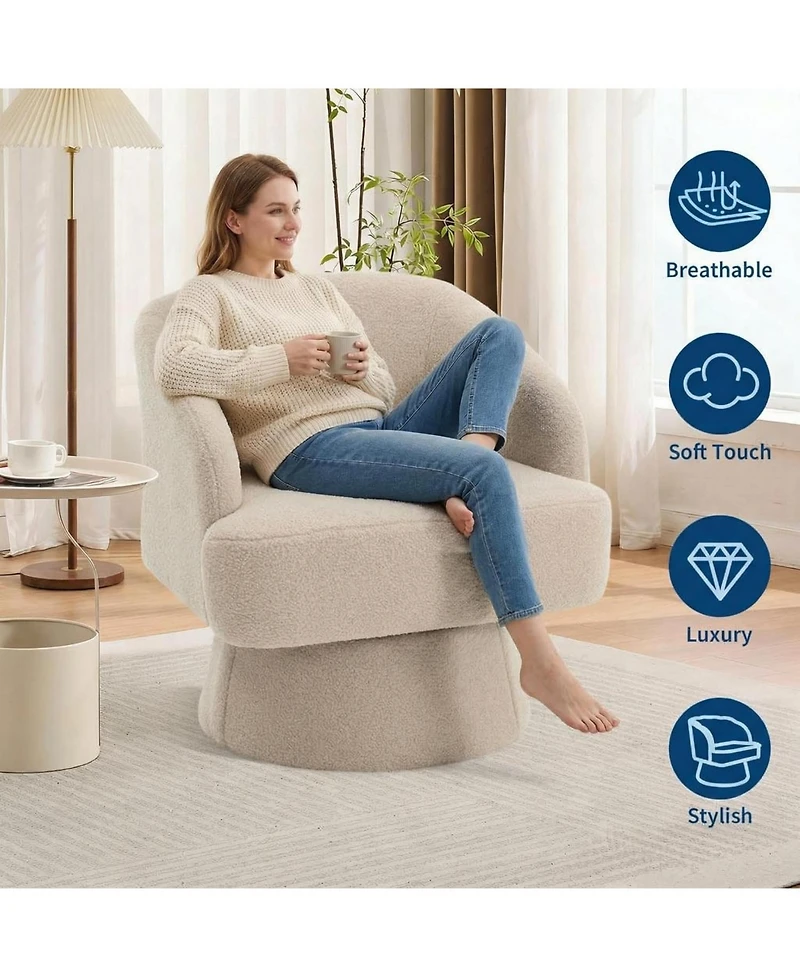 gaomon Modern Swivel Barrel Accent Chair,360 Velvet Upholstered Armchair with Striped Backrest and Plush Padding,Comfy Round Lounge Chair