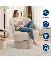 gaomon Modern Swivel Barrel Accent Chair,360 Velvet Upholstered Armchair with Striped Backrest and Plush Padding,Comfy Round Lounge Chair