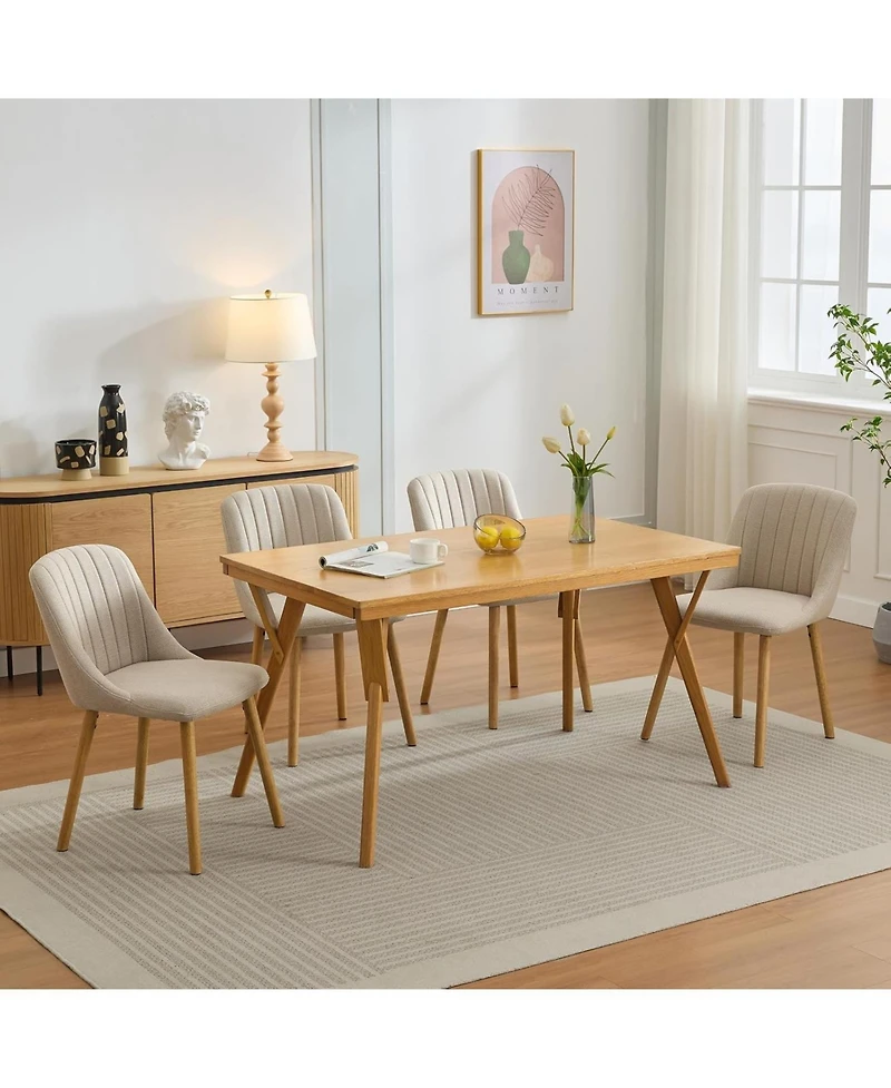 gaomon 4 Dining Chairs,Modern Fabric Upholstered Kitchen Side Chairs,Curved Backrest Dining Chairs with Oak Legs