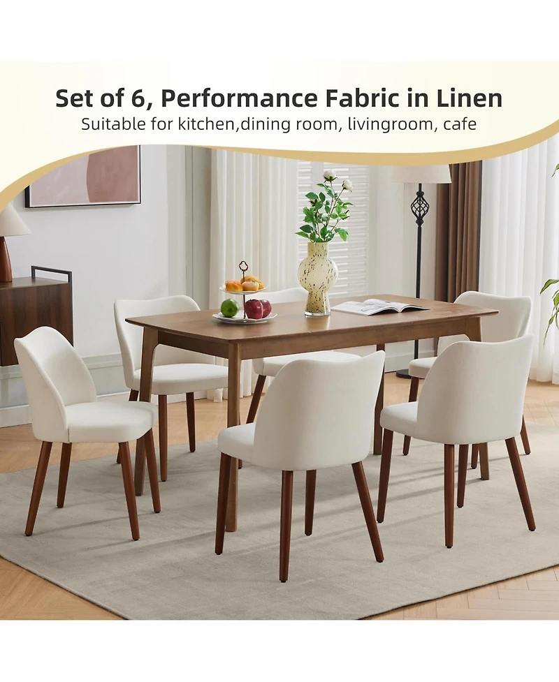 gaomon Set of 4 Linen Upholstered Dining Chairs with Wing Backrest and Solid Wood Legs, Wooden Kitchen Chairs