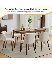 gaomon Set of 4 Linen Upholstered Dining Chairs with Wing Backrest and Solid Wood Legs, Wooden Kitchen Chairs
