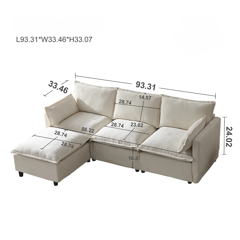 Streamdale Furniture 93.31" Modular Sectional Sofa Couch for Living Room, Modern L-shaped Sofa
