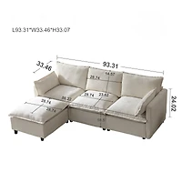 Streamdale Furniture 93.31" Modular Sectional Sofa Couch for Living Room, Modern L-shaped Sofa