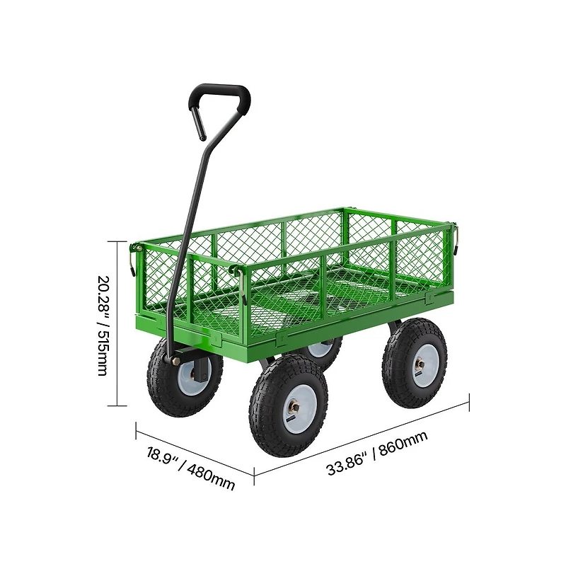 Sugift 680 lb Steel Garden Cart on Wheels Heavy Duty Pull Wagon Metal