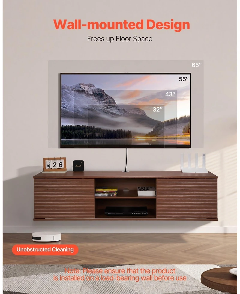 Gouun 60" Floating Tv Stand Wall Mount with Sliding Doors