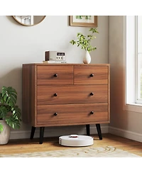 Wide Wooden Dresser with 4 Drawers for Bedroom Living Room