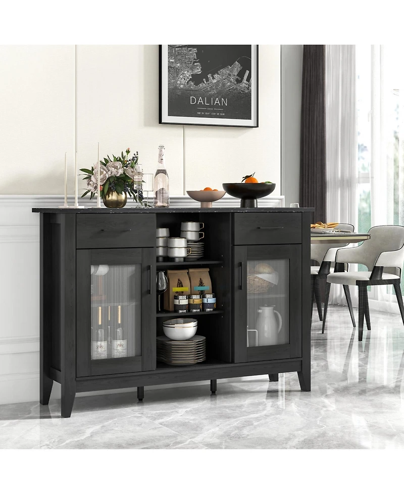 Gouun Sideboard Buffet Cabinet with 2 Drawers and 4 Adjustable Shelves, 52 x 15.5 x 35.5