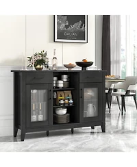 Gouun Sideboard Buffet Cabinet with 2 Drawers and 4 Adjustable Shelves, 52 x 15.5 x 35.5