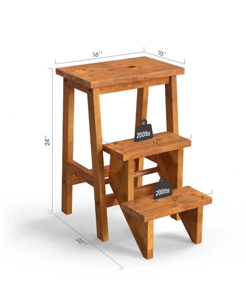 Gouun 3-in-1 Rubber Wood Step Stool and Ladder with Handle, 200 lbs Capacity per Step