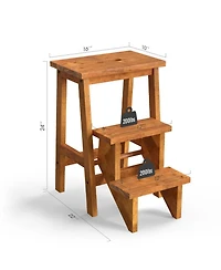 Gouun 3-in-1 Rubber Wood Step Stool and Ladder with Handle, 200 lbs Capacity per Step