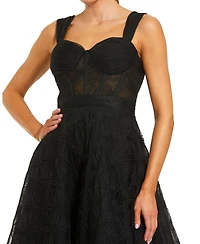 Mac Duggal Women's Sleeveless A Line Bustier Floral Tulle Midi Dress