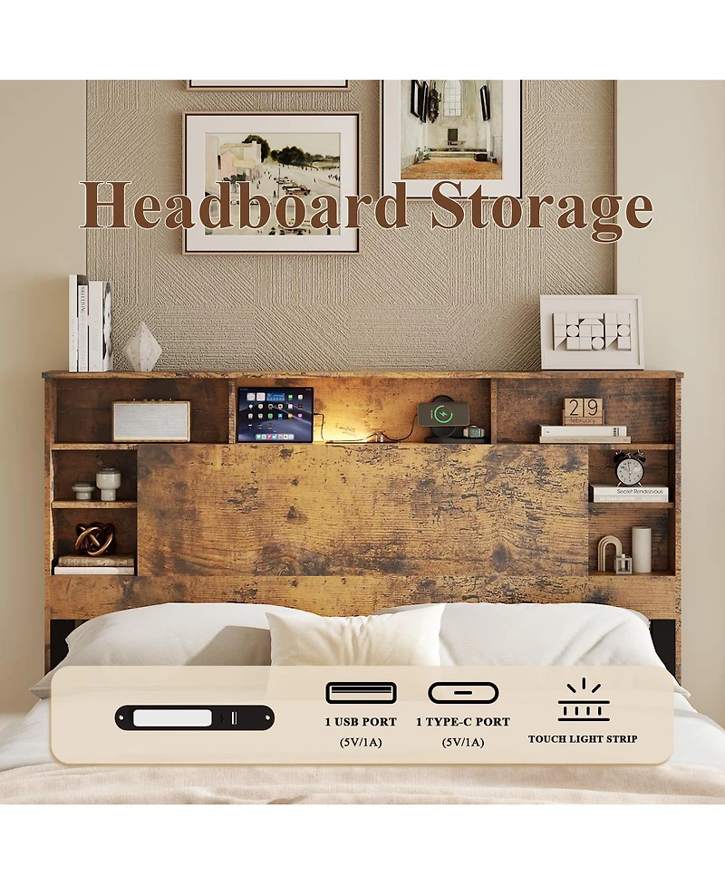 Streamdale Furniture Platform Bed with Storage Headboard and Charging Station