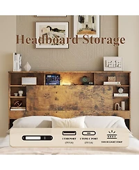 Streamdale Furniture Platform Bed with Storage Headboard and Charging Station