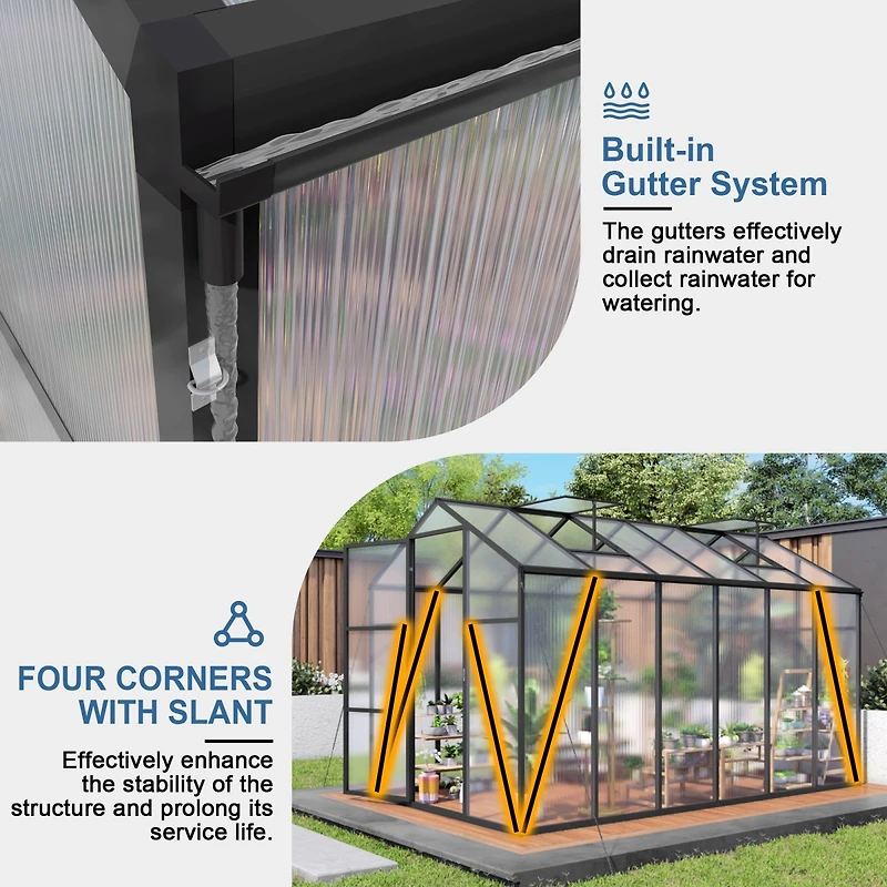 Streamdale Furniture 6x12Feet Walk-in Outdoor Greenhouse with Aluminum Frame and Uv Protection