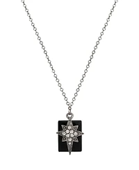 Symbols of Faith Pewter Star of Bethlehem Clear Crystals Onyx Rectangle 16" Necklace