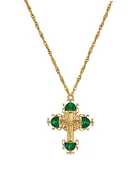 Symbols of Faith Gold-Tone Cross Emerald Green Crystals 28" Necklace