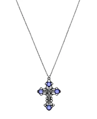 Symbols of Faith Pewter/Silver-Tone Sapphire Crystal Cross 18" Necklace