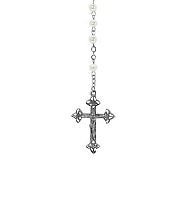 Symbols of Faith Silver-Tone Crucifix Mary Child Decal Pearl Bead Rosary
