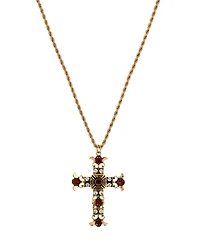 Symbols of Faith Gold-Tone Cross Clear Crystals Siam Beads 16"+3" Necklace
