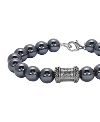 Symbols of Faith Silver-Tone Glass Black Imitation Pearl Prayer Bead Bracelet