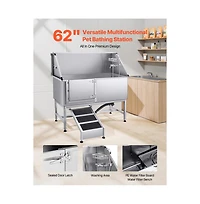 Ruie 62 inch Stainless Steel Dog Washing Station with Walk Up Ramp Filter Board