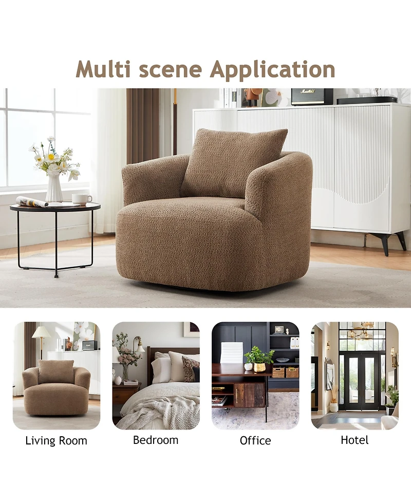 Rainsken 360degree(s) Swivel Sofa Chair, 38.2" Upholstered Barrel Chair with Deep Seating and a Throw Pillow for Living Room, Bedroom