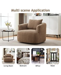 Rainsken 360degree(s) Swivel Sofa Chair, 38.2" Upholstered Barrel Chair with Deep Seating and a Throw Pillow for Living Room, Bedroom