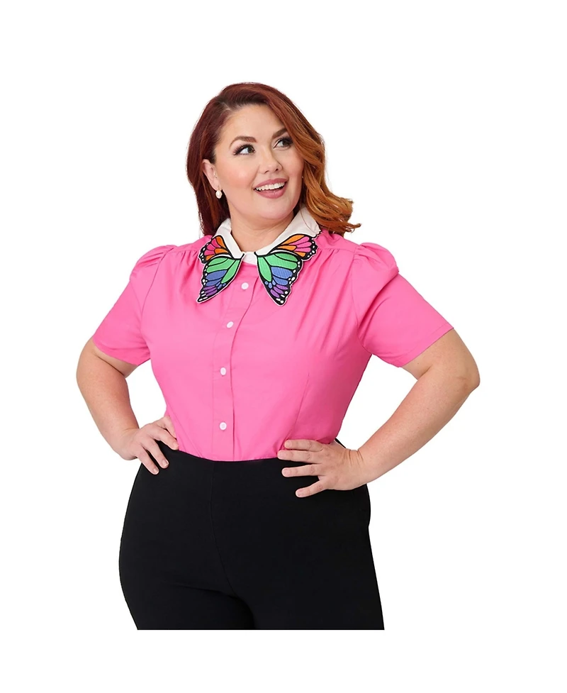 Plus Blouse With Embroidered Collar