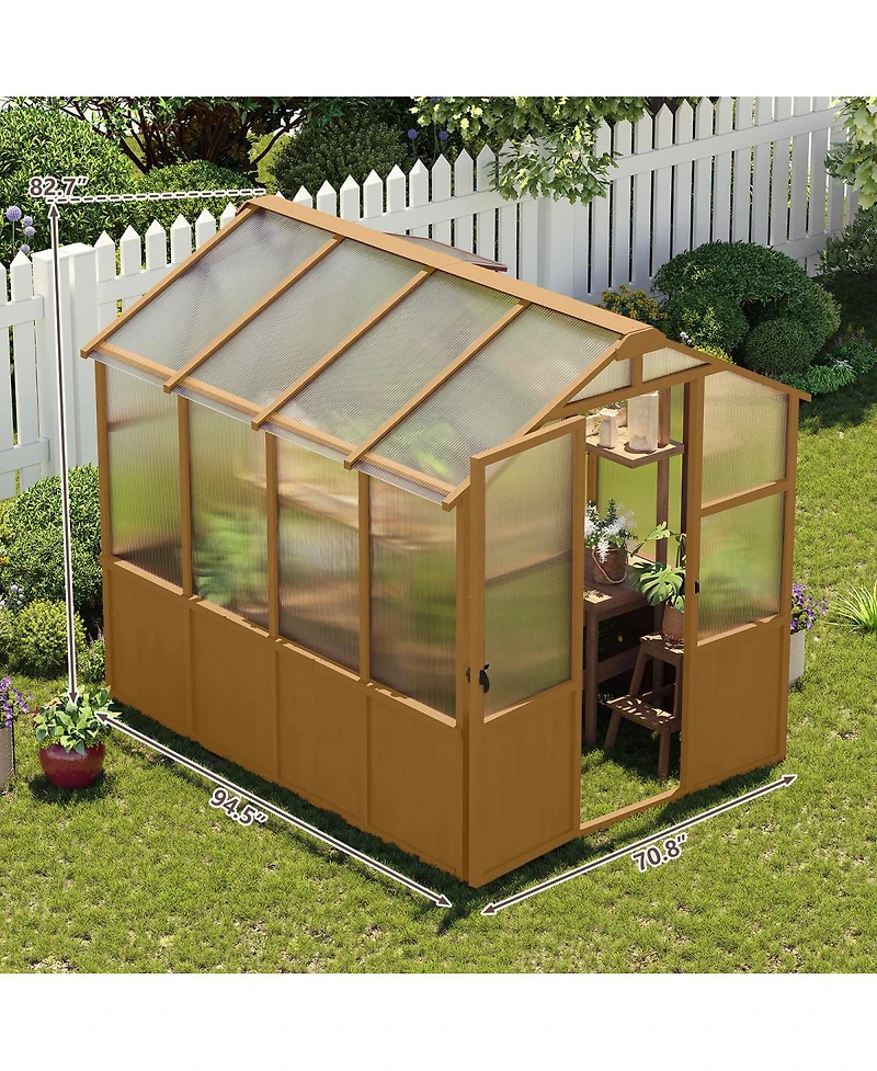 Streamdale Furniture 6x8 Ft Wooden Walk-in Greenhouse with Polycarbonate Panels & Vents