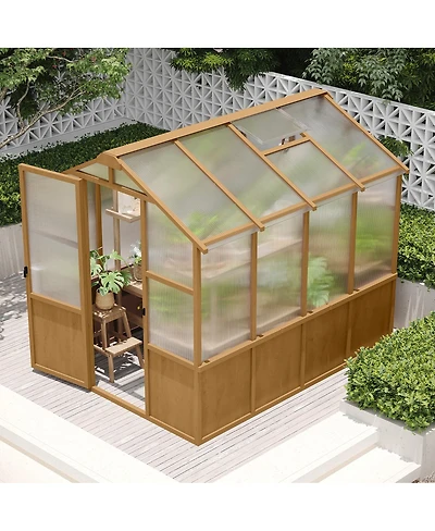 Streamdale Furniture 6x8 Ft Wooden Walk-in Greenhouse with Polycarbonate Panels & Vents