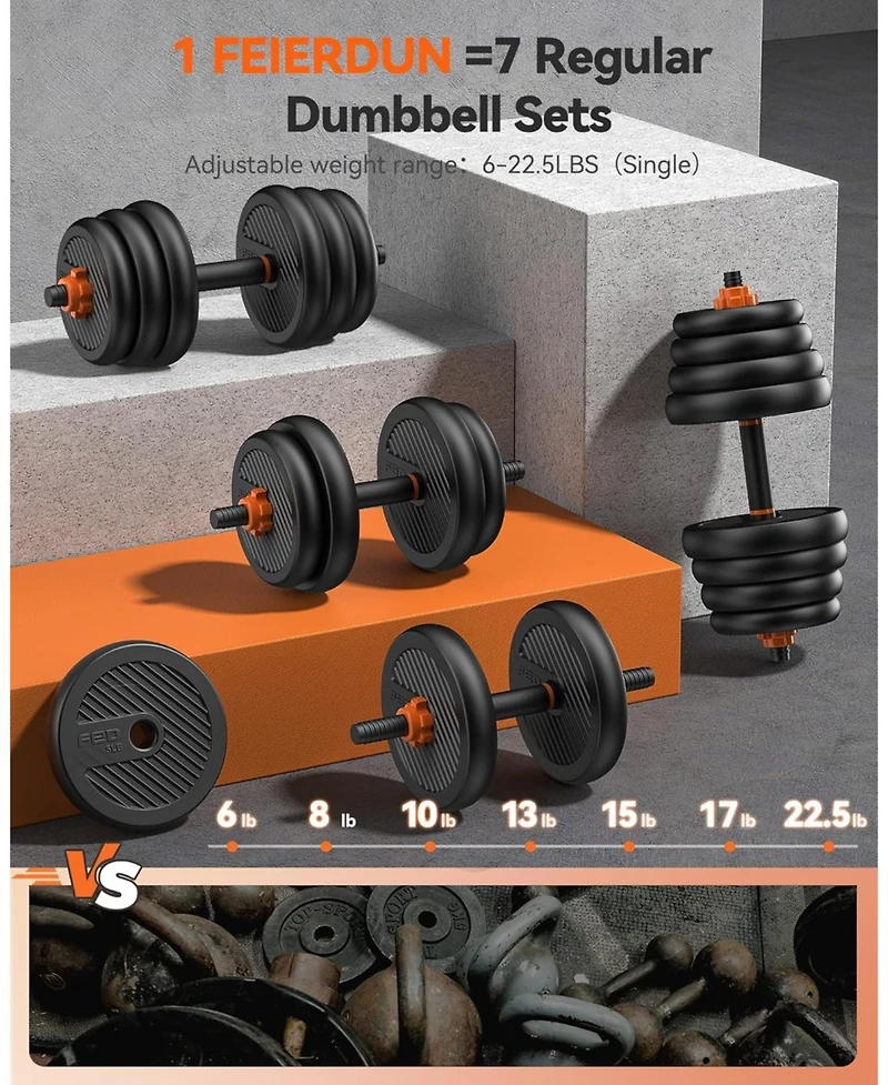 Fed Fitness Adjustable Dumbbells, Weight Set with Connector, 5 in 1 Dumbbells Set (Barbell, Kettlebells, Push up Stand