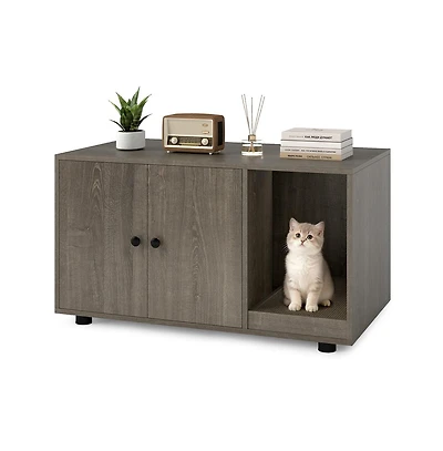 Ruie 35.5 Inch Wooden Hidden Cat Litter Box Enclosure Cabinet with Scratching Board