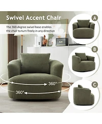 Rainsken 360degree(s) Swivel Sofa Chair, 38.2" Upholstered Barrel Chair with Deep Seating and a Throw Pillow for Living Room, Bedroom