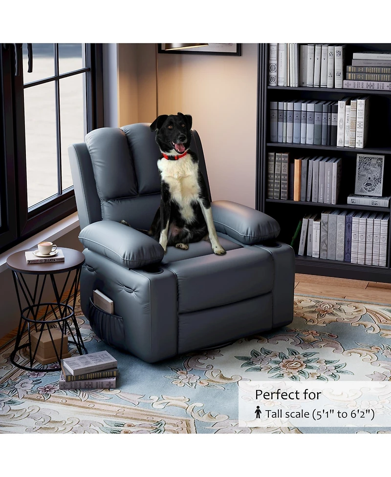 homfan Massage Recliner with Lumbar Heat, Swivel and Rocking Motion - Comfortable Easy-Clean Seating with Cup Holders and Side Storage Pocket