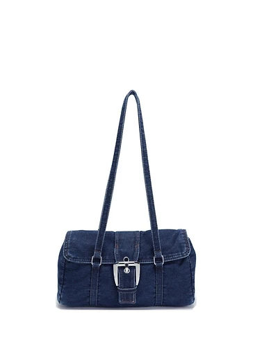 Susu Denva Denim Baguette Shoulder Bag for Women East West Handbag Buckle Detail Casual Chic Everyday Purse